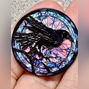 Stunning glossy Colorful Stained Glass raven Pin
